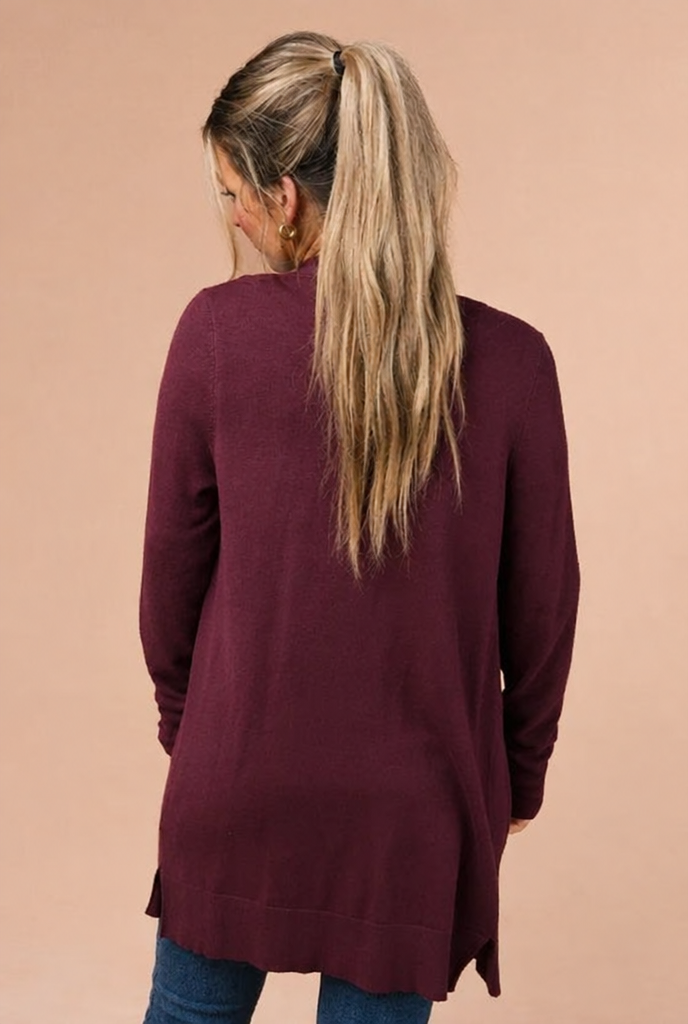 Skyler Burgundy Cardigan in burgundy, fifth view