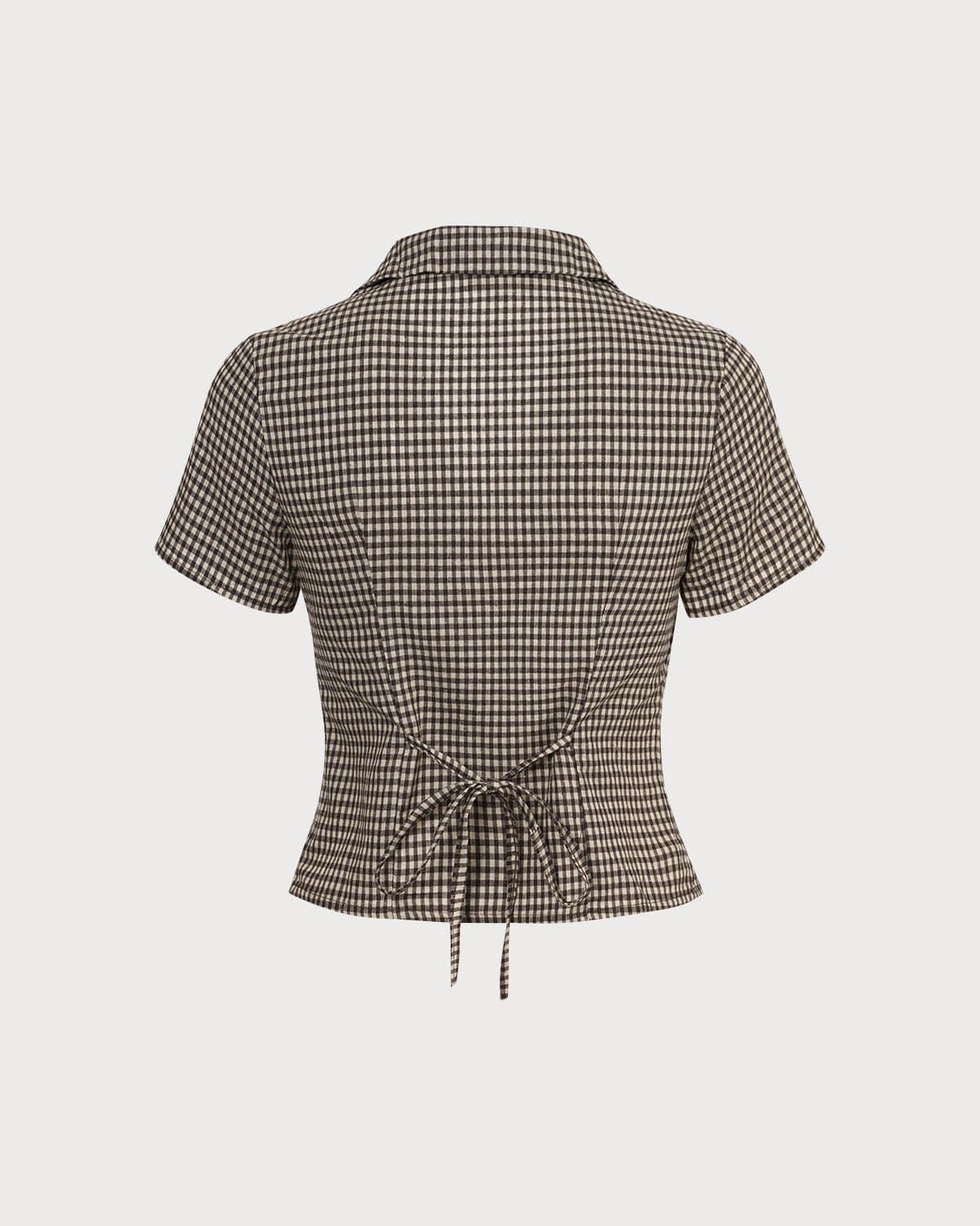 Skyler Brown Gingham Tie-Back Blouse - view 11