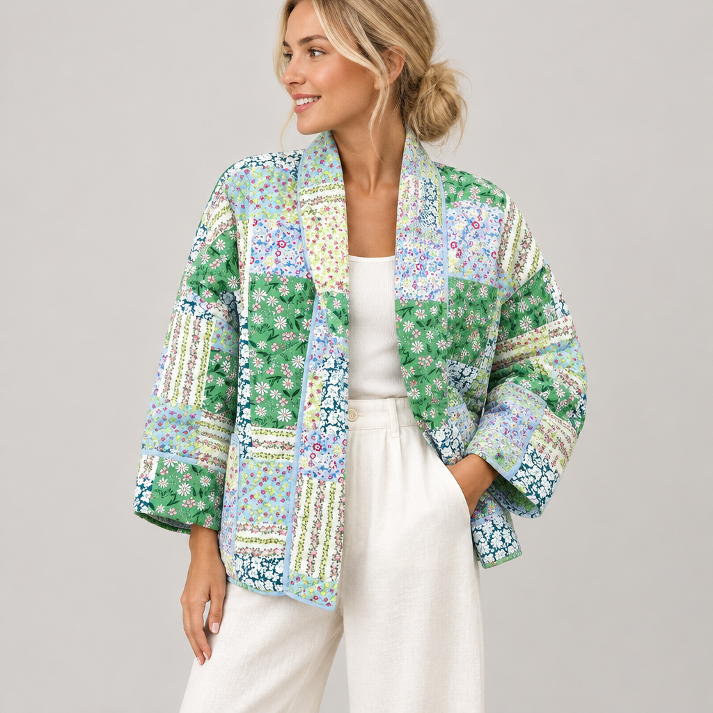 Skyler Everyday Cotton Jacket in Green worn by a model