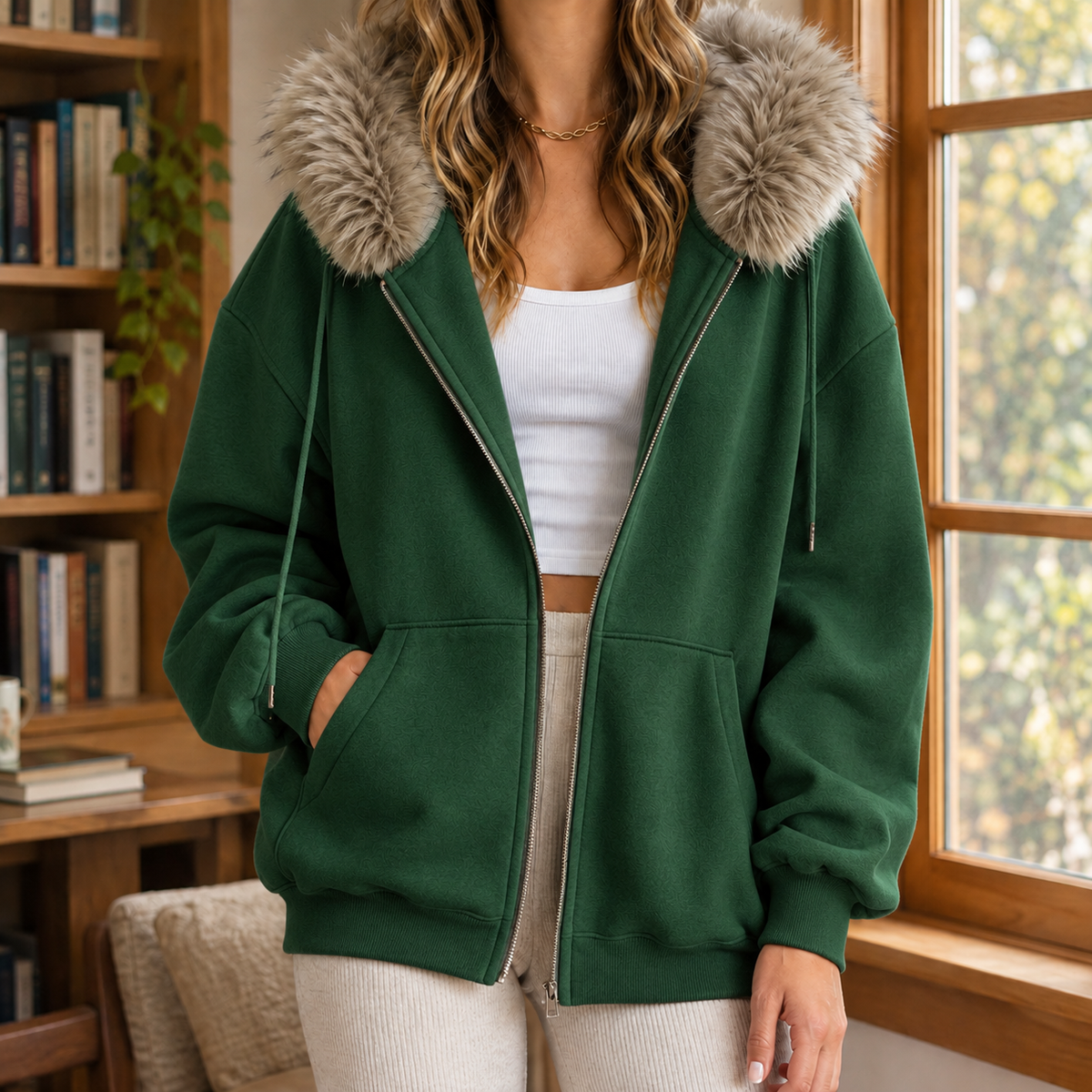 Skyler Faux Fur Trim Zip Hoodie - view 9
