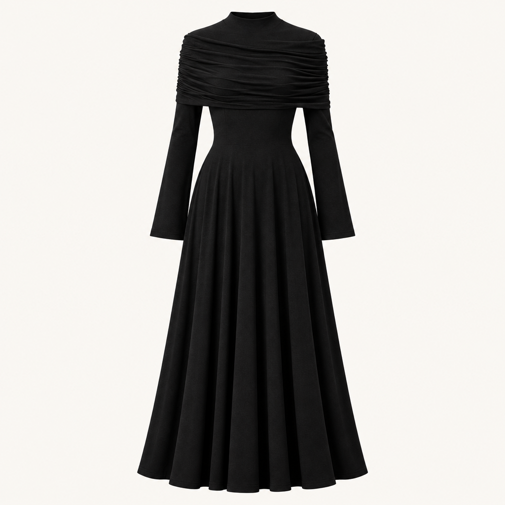 Skyler Full-Skirt Long Dress in Black product photo