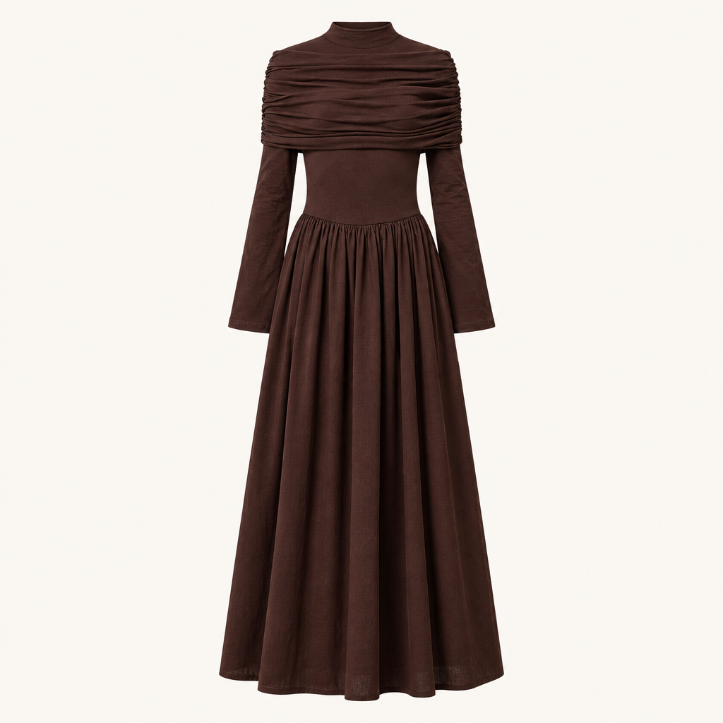 Skyler Full-Skirt Long Dress in Brown product photo