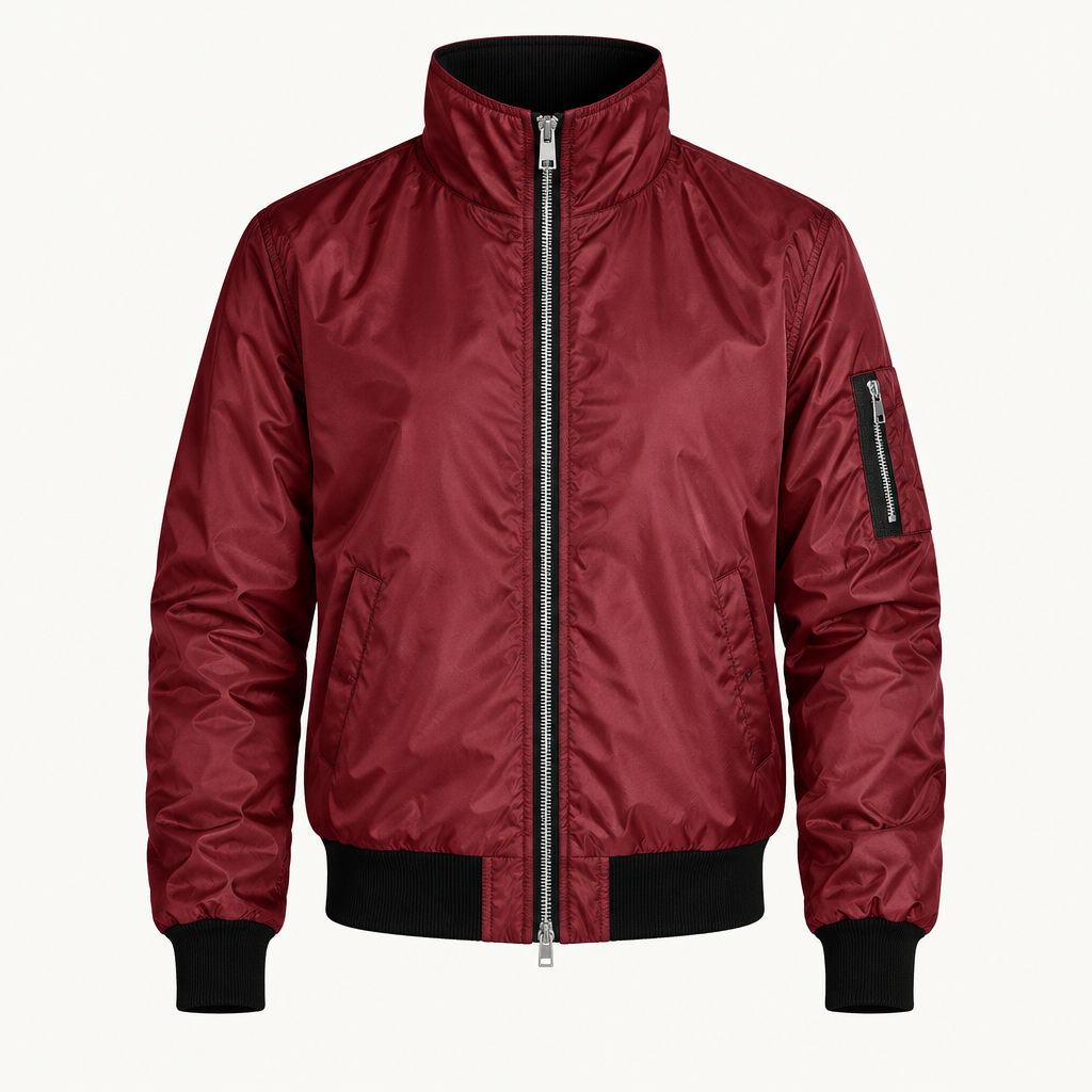 Skyler High Collar Zip Jacket with Pockets in Wine Red