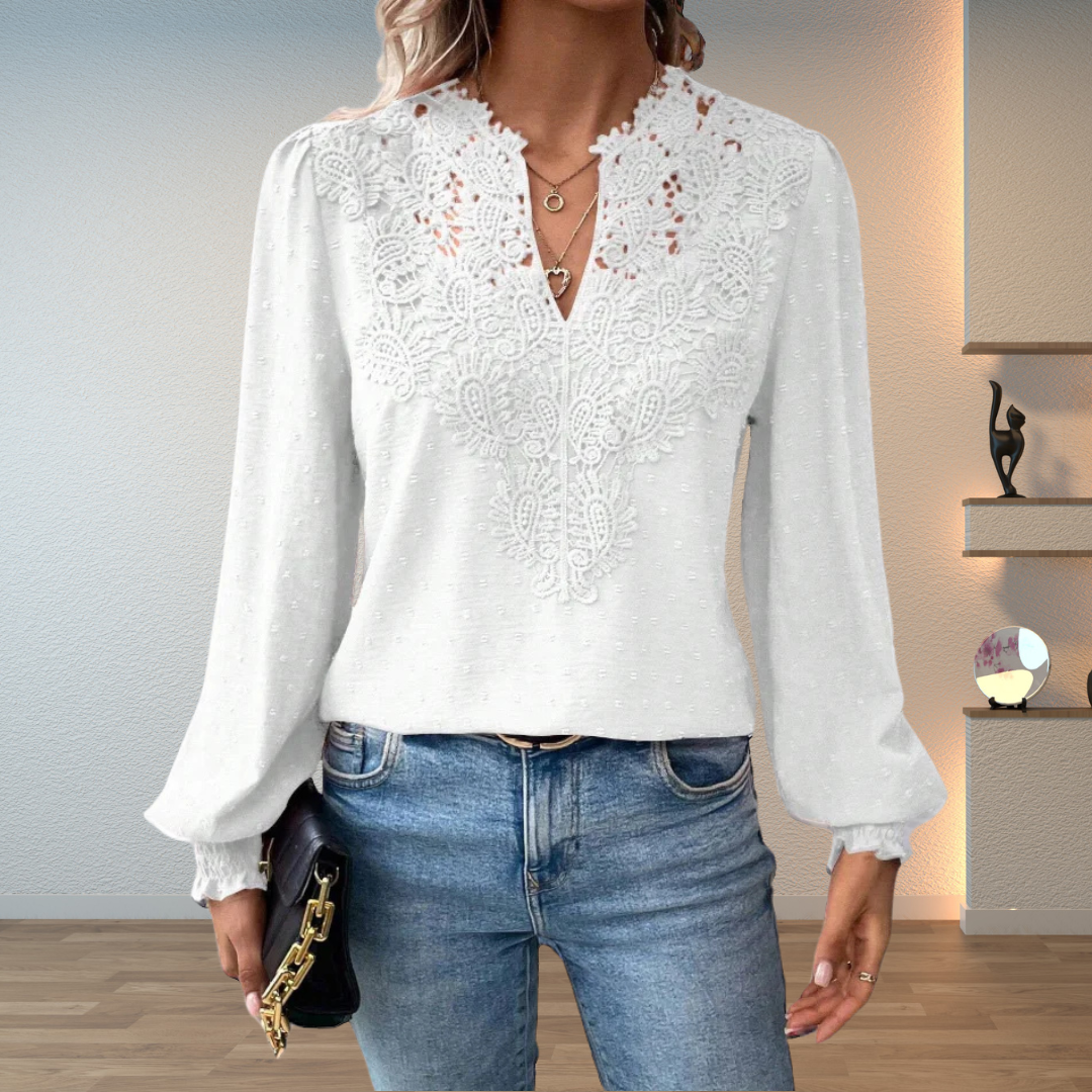 Skyler Lace Trim V-Neck Blouse - view 7