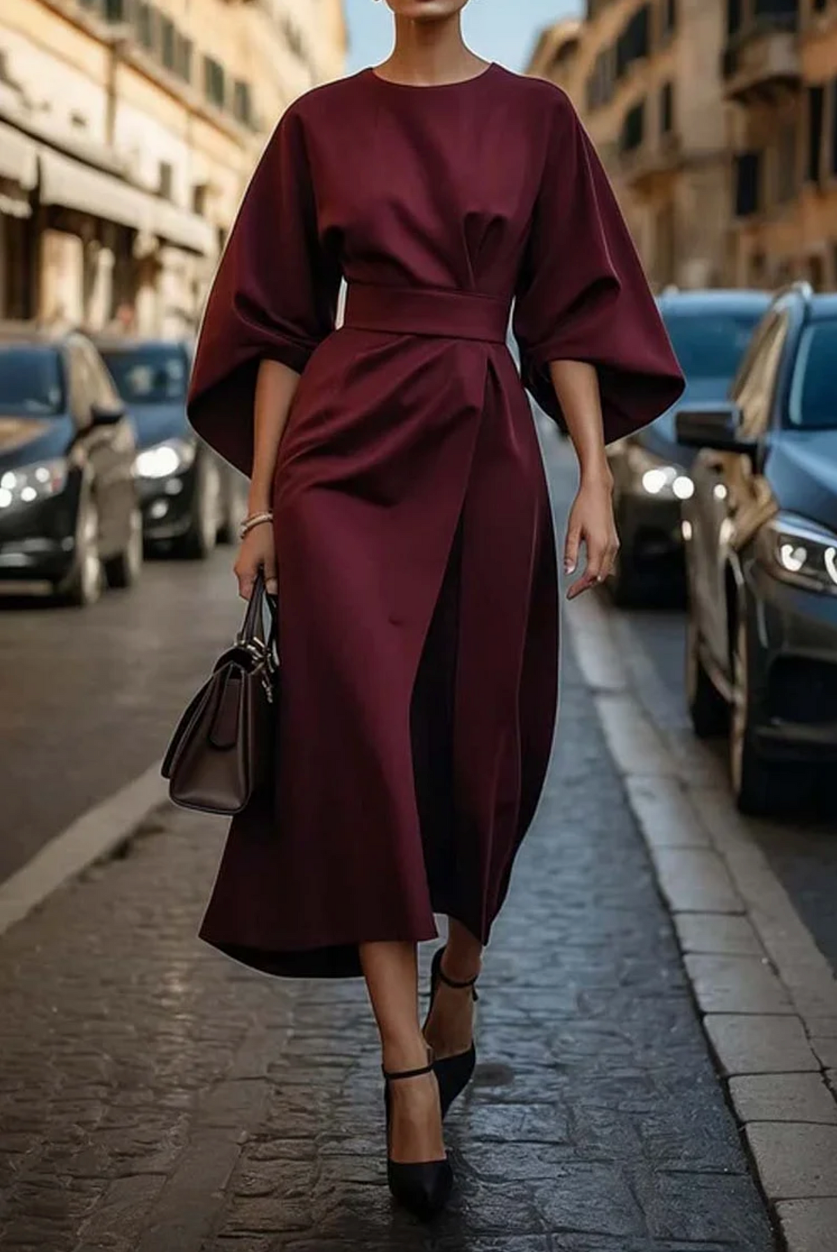 Lantern Sleeve Belted Dress, view 9