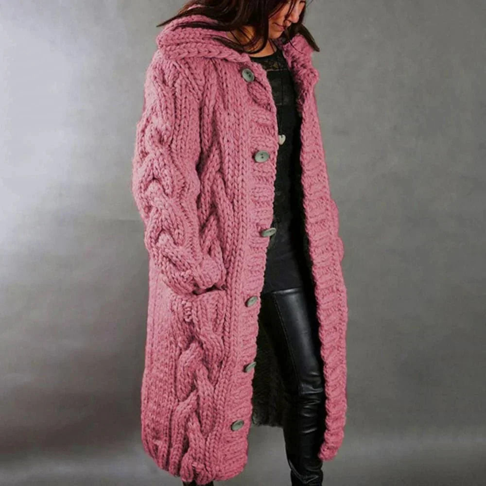 Long Hooded Cable Knit Cardigan, view 6