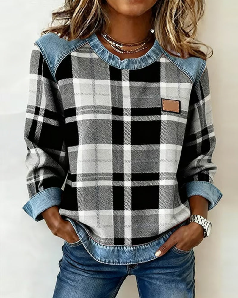 Skyler Plaid Patchwork Sweatshirt - view 5