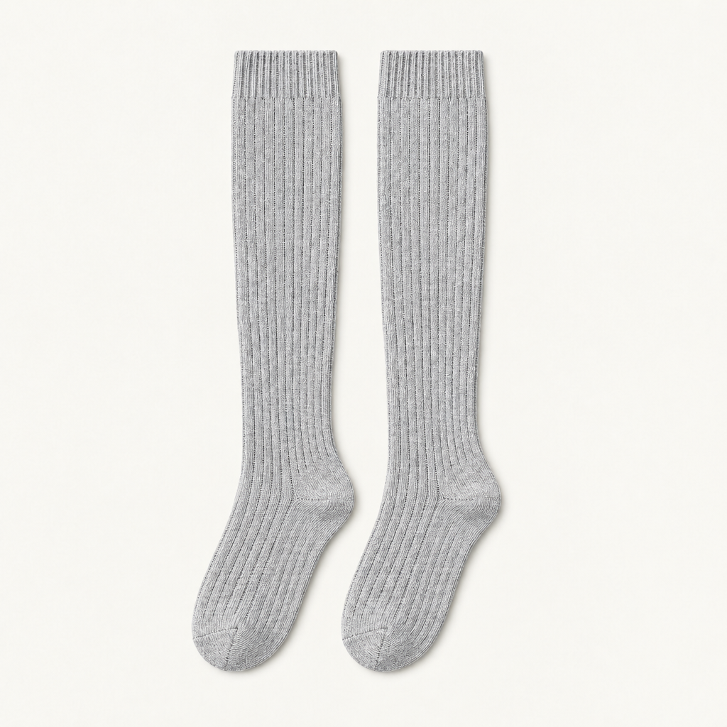 Skyler Ribbed Knee-High Wool Blend Socks in Gray