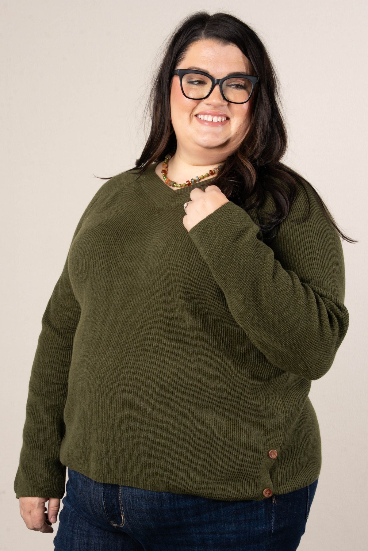 Donna Fine Ribbed Side Button Sweater