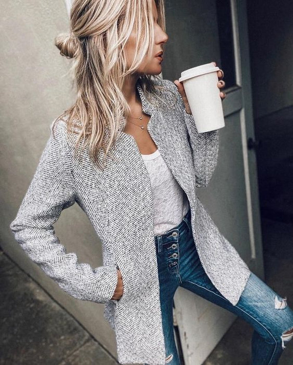 Skyler Relaxed Long Sleeve Blazer in Gray
