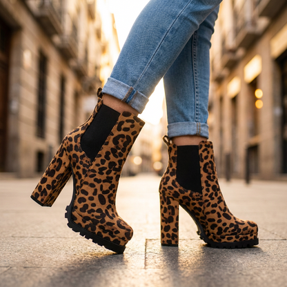 Skyler Block Heel Ankle Boots — Faux Suede with Lugged Platform Sole