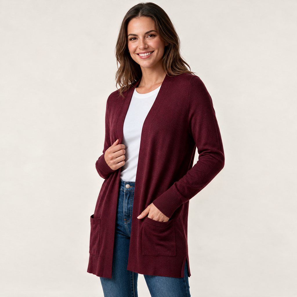 Skyler Burgundy Cardigan in burgundy, second view