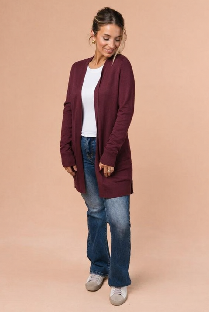 Skyler Burgundy Cardigan in burgundy, fourth view