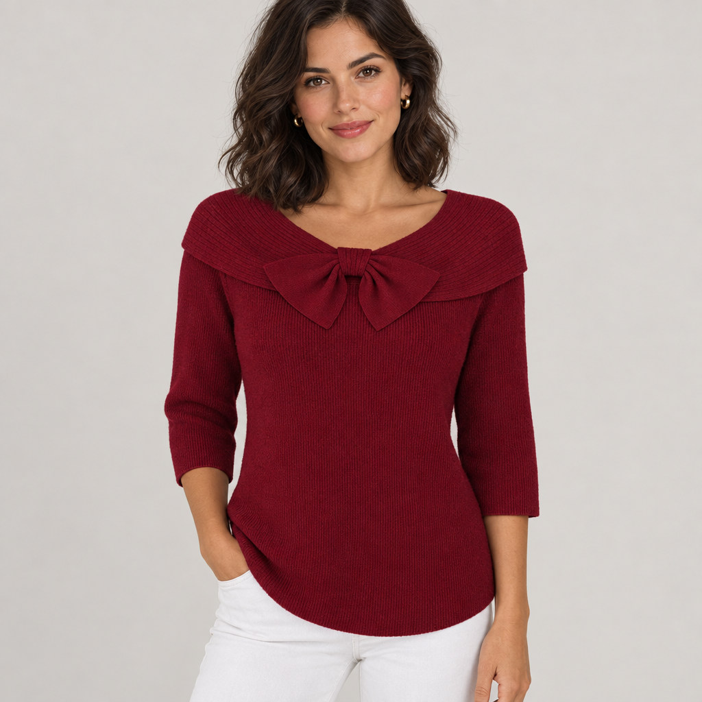 Skyler fitted sweater with bow detail, front view