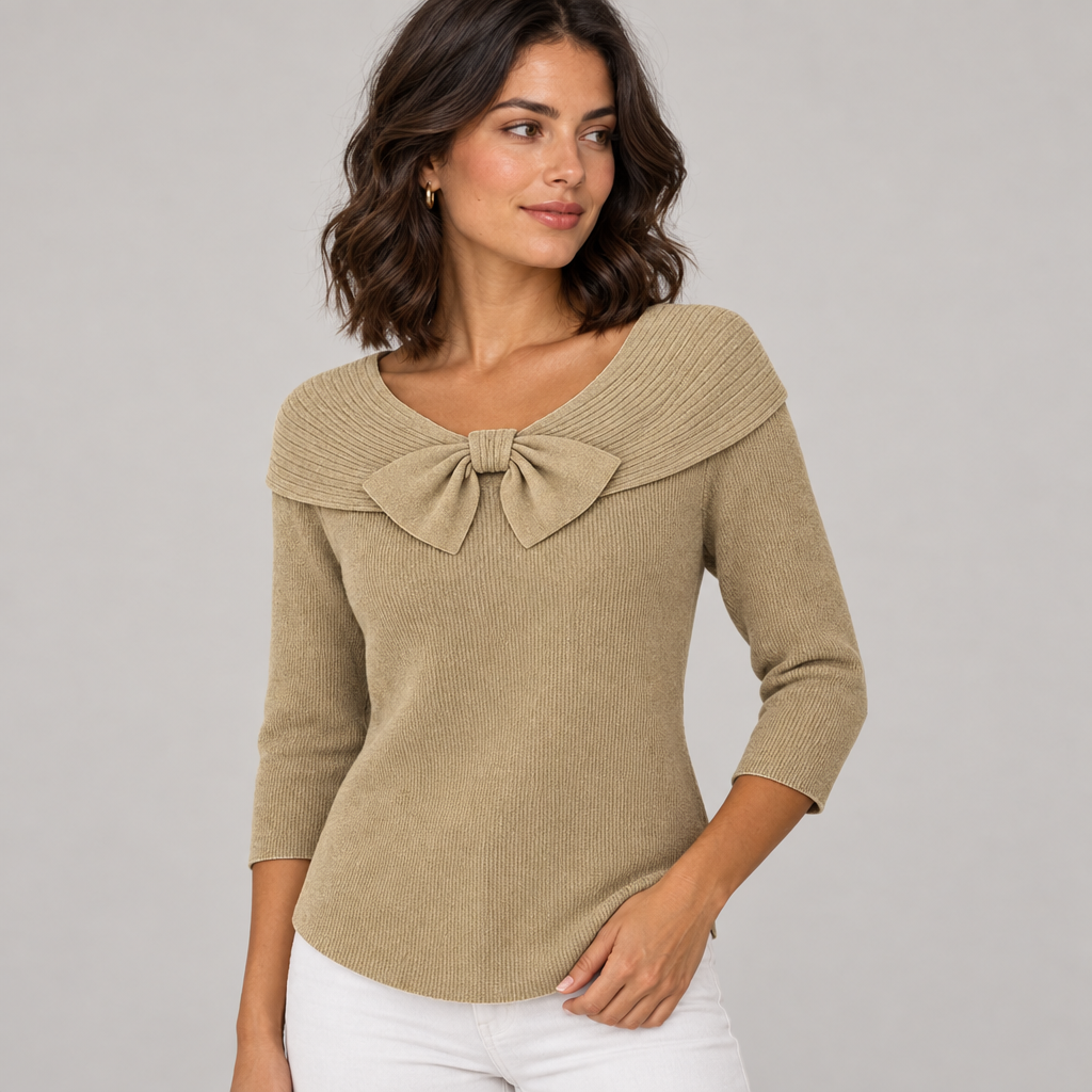 Skyler fitted sweater with bow detail, three-quarter view