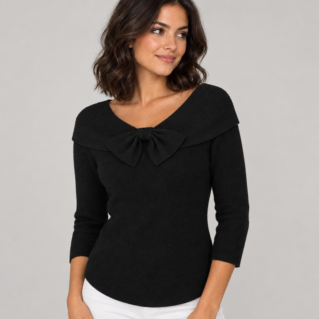 Skyler fitted sweater with bow detail, side view