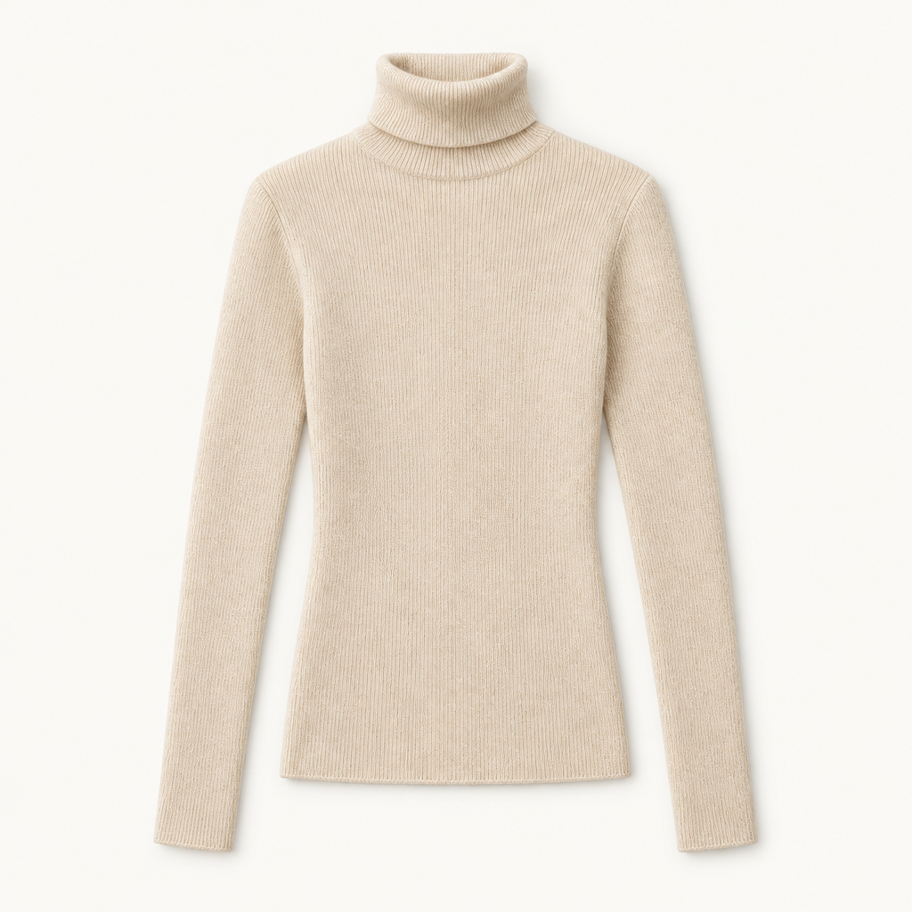 Soft knit turtleneck sweater, flat product view