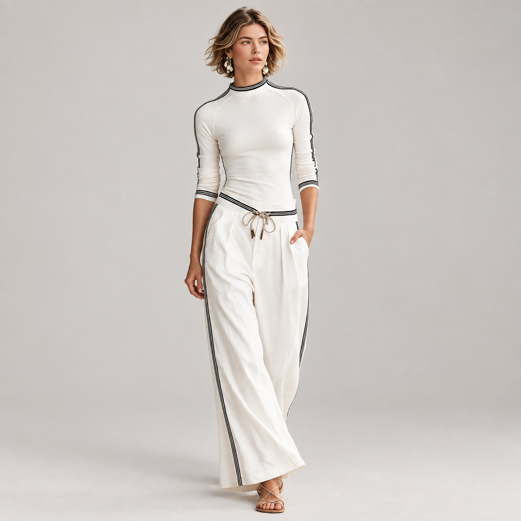 Woman wearing the soft two-piece lounge set, front view