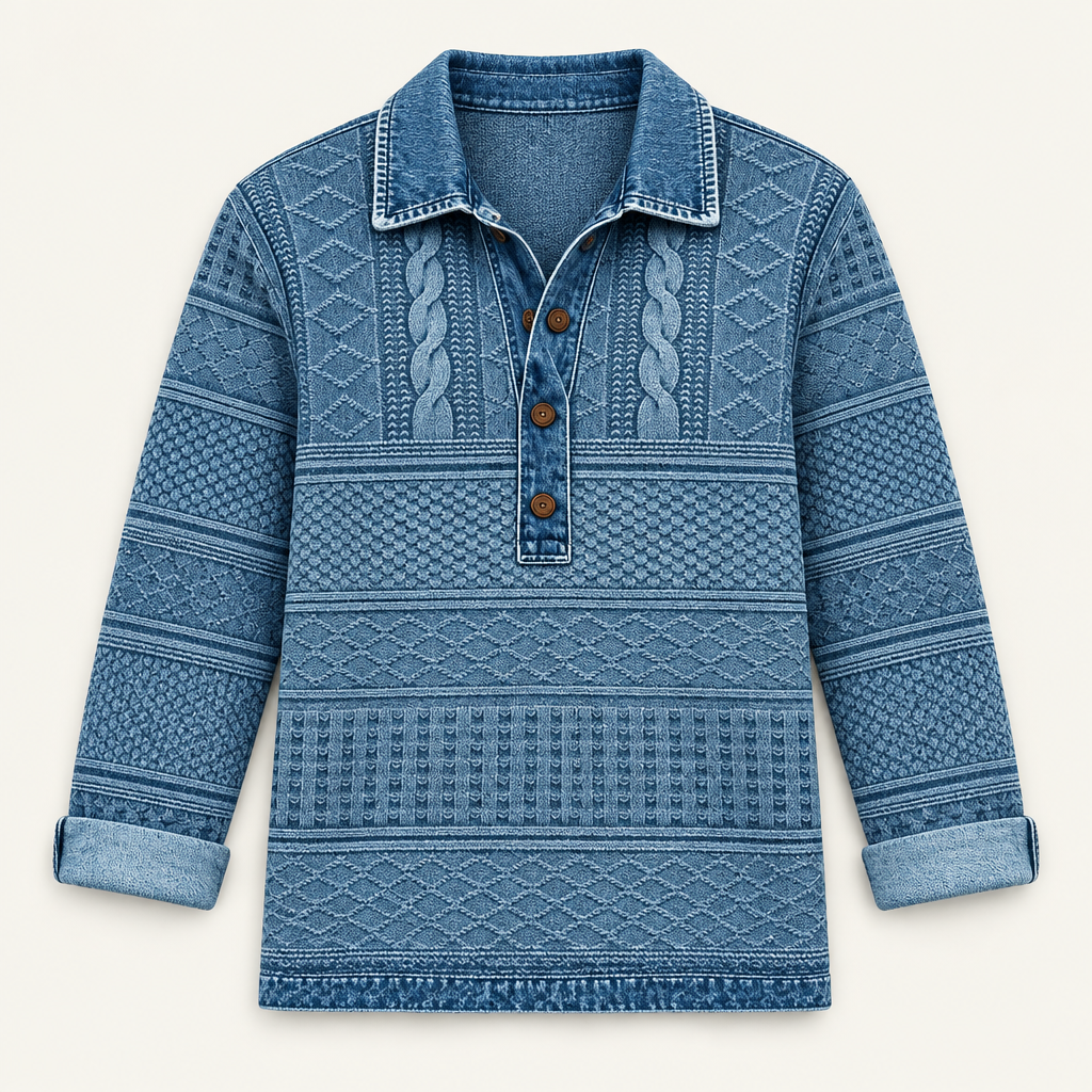 Half button printed sweatshirt, flat product view