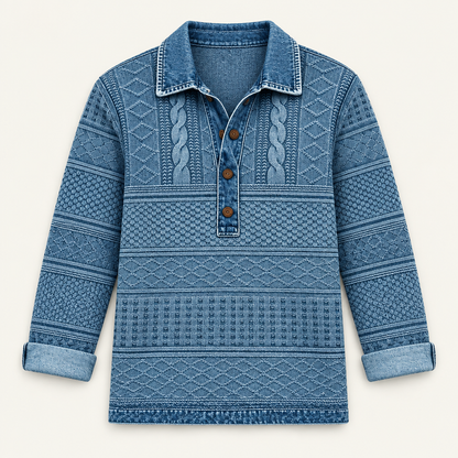 Half button printed sweatshirt, flat product view