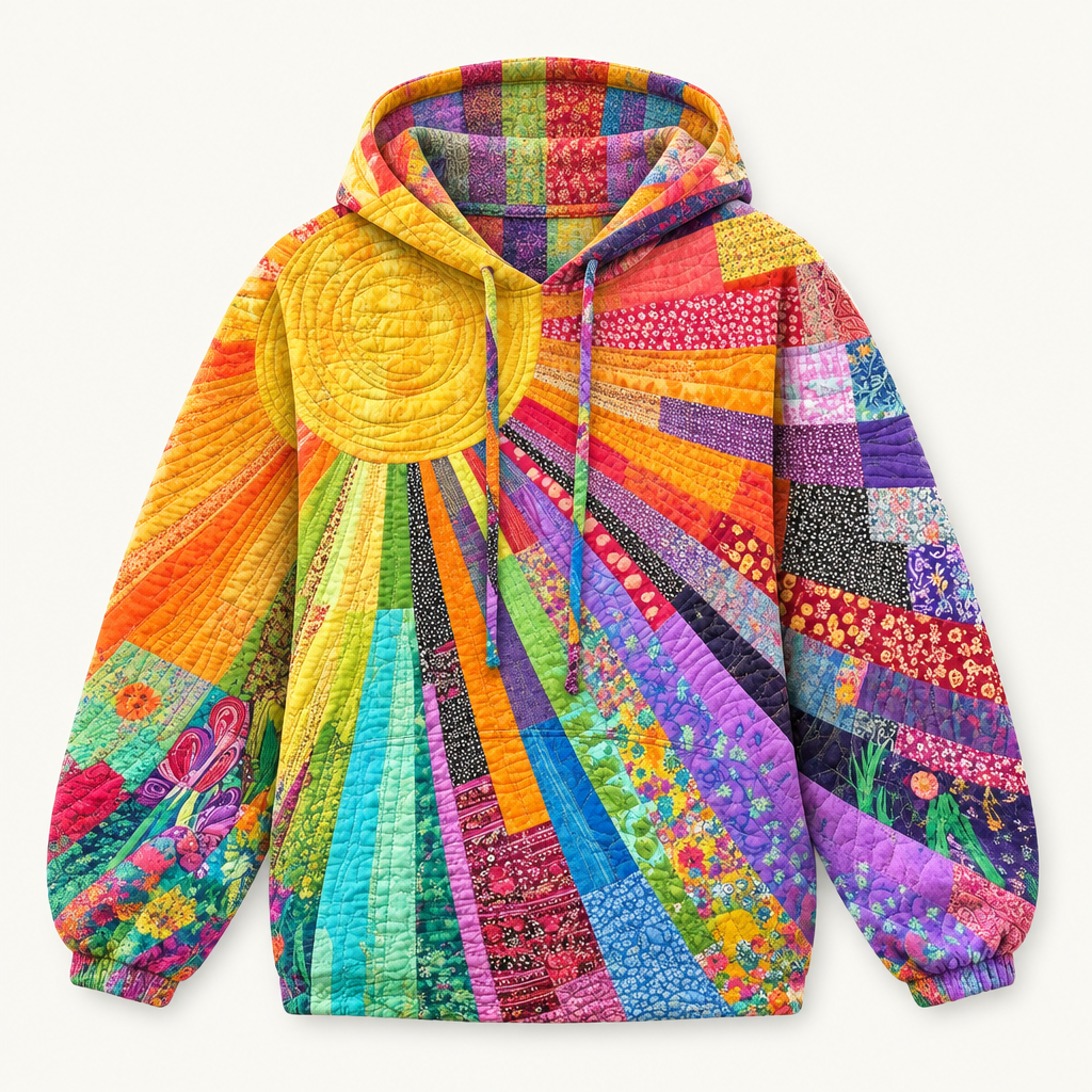 Boho patchwork hoodie, flat product view