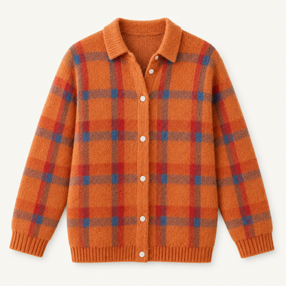 Check knit cardigan, flat product view