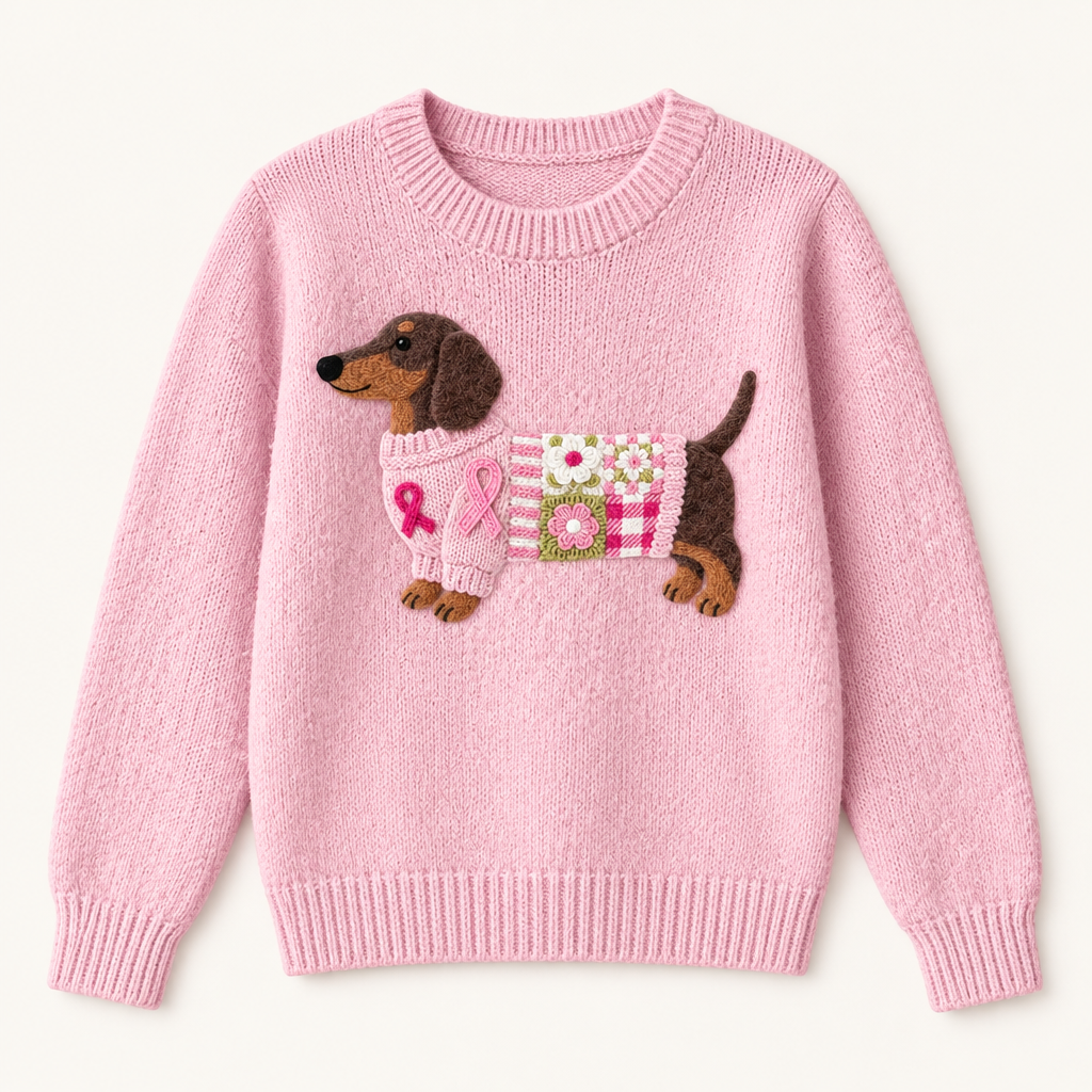 Dachshund motif knit sweater, flat product view