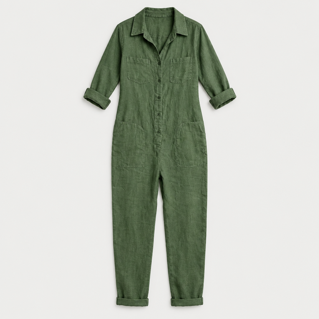 Linen Button Jumpsuit, flat lay