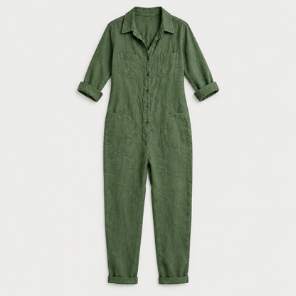 Linen Button Jumpsuit, flat lay