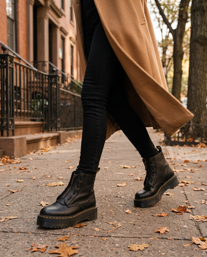 Woman wearing the Chunky Platform Ankle Boots in New York