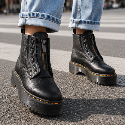 Chunky Platform Ankle Boots in Black