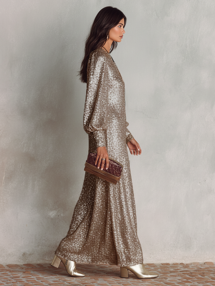 Women's Shimmering Maxi Party Gown, view 4