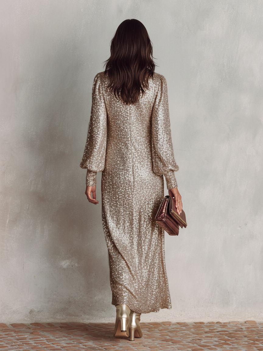 Women's Shimmering Maxi Party Gown, view 5
