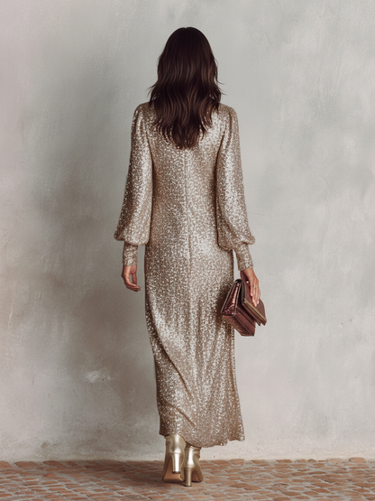 Women's Shimmering Maxi Party Gown, view 5