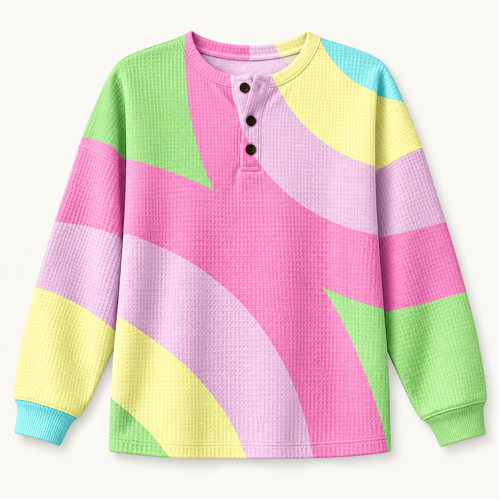 Abstract geometric henley sweater, flat product view