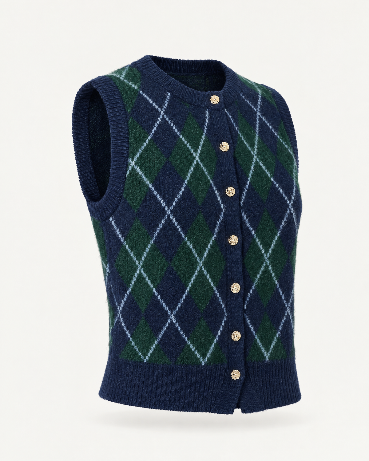 Argyle sweater vest, three-quarter view