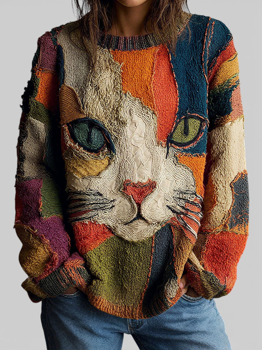 Oversized cat motif sweater, product view