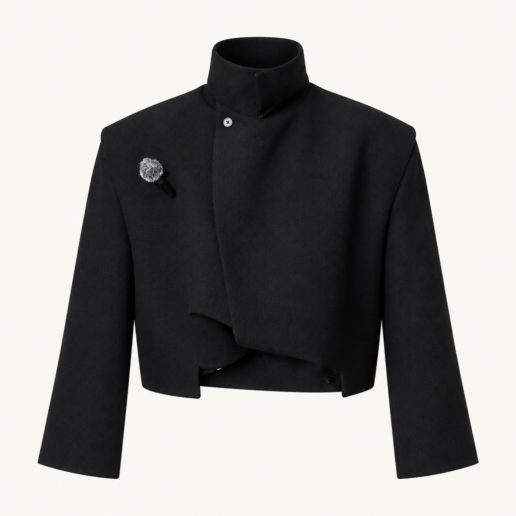 Skyler Asymmetric Cropped Boxy Jacket with Stand Collar product photo