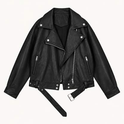 Skyler Belted Faux Leather Jacket with Asymmetric Zip product photo