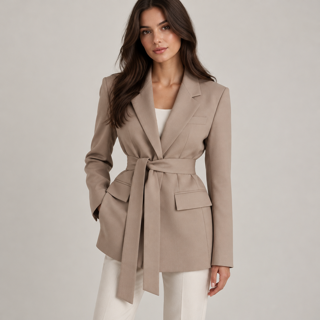 Skyler Belted Tailored Blazer worn by a model