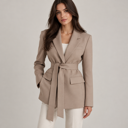 Skyler Belted Tailored Blazer worn by a model