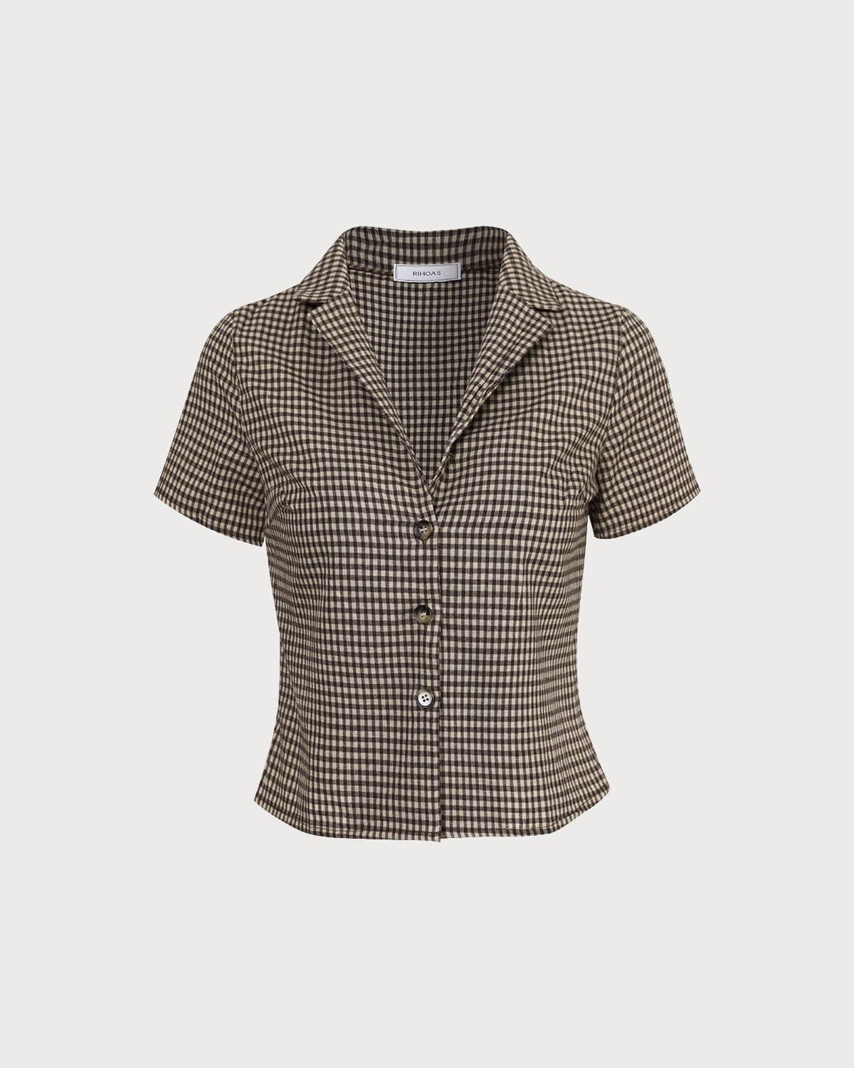 Skyler Brown Gingham Tie-Back Blouse - view 10