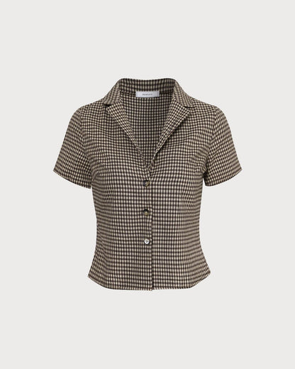 Skyler Brown Gingham Tie-Back Blouse - view 10