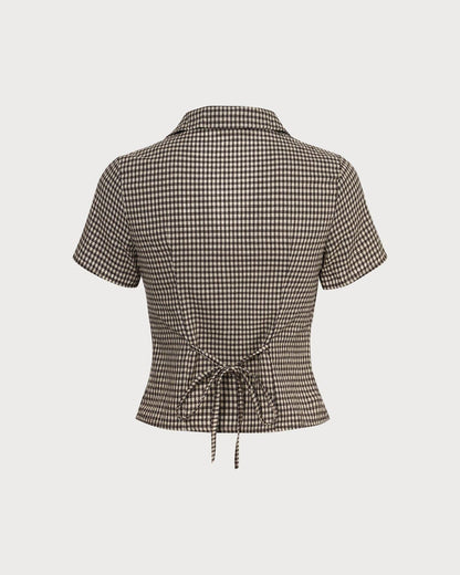 Skyler Brown Gingham Tie-Back Blouse - view 11