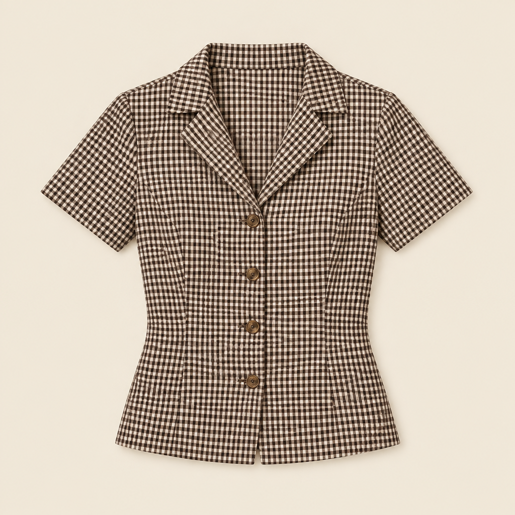 Skyler Brown Gingham Tie-Back Blouse