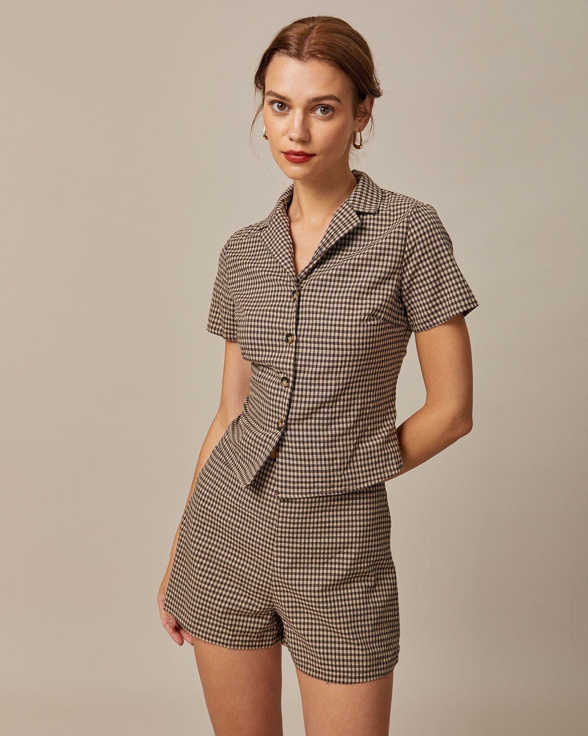 Skyler Brown Gingham Tie-Back Blouse - view 5