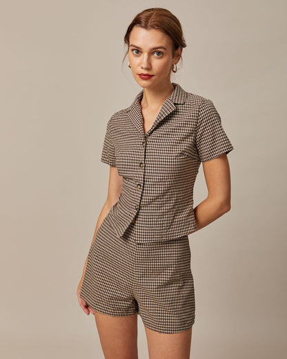 Skyler Brown Gingham Tie-Back Blouse - view 5