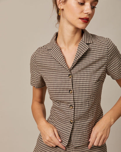 Skyler Brown Gingham Tie-Back Blouse - view 7