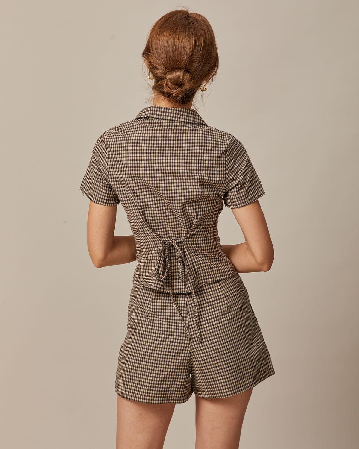 Skyler Brown Gingham Tie-Back Blouse - view 9