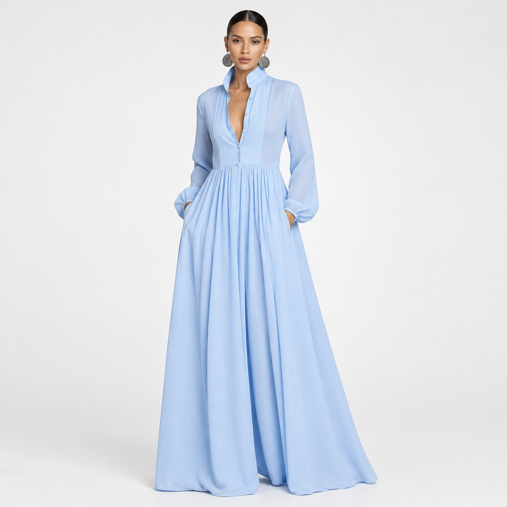Model wearing Skyler Button Front Maxi Dress with Pockets